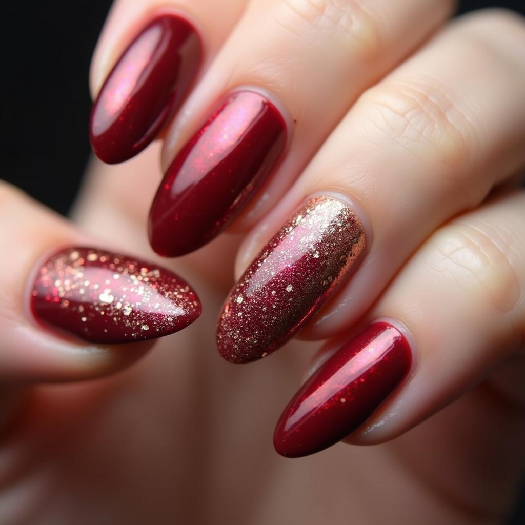 Almond Shaped Ombre Red Glitter Nails