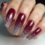 Long Coffin Ombre Red Glitter Nails