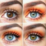 Orange lash extensions on various eye colors