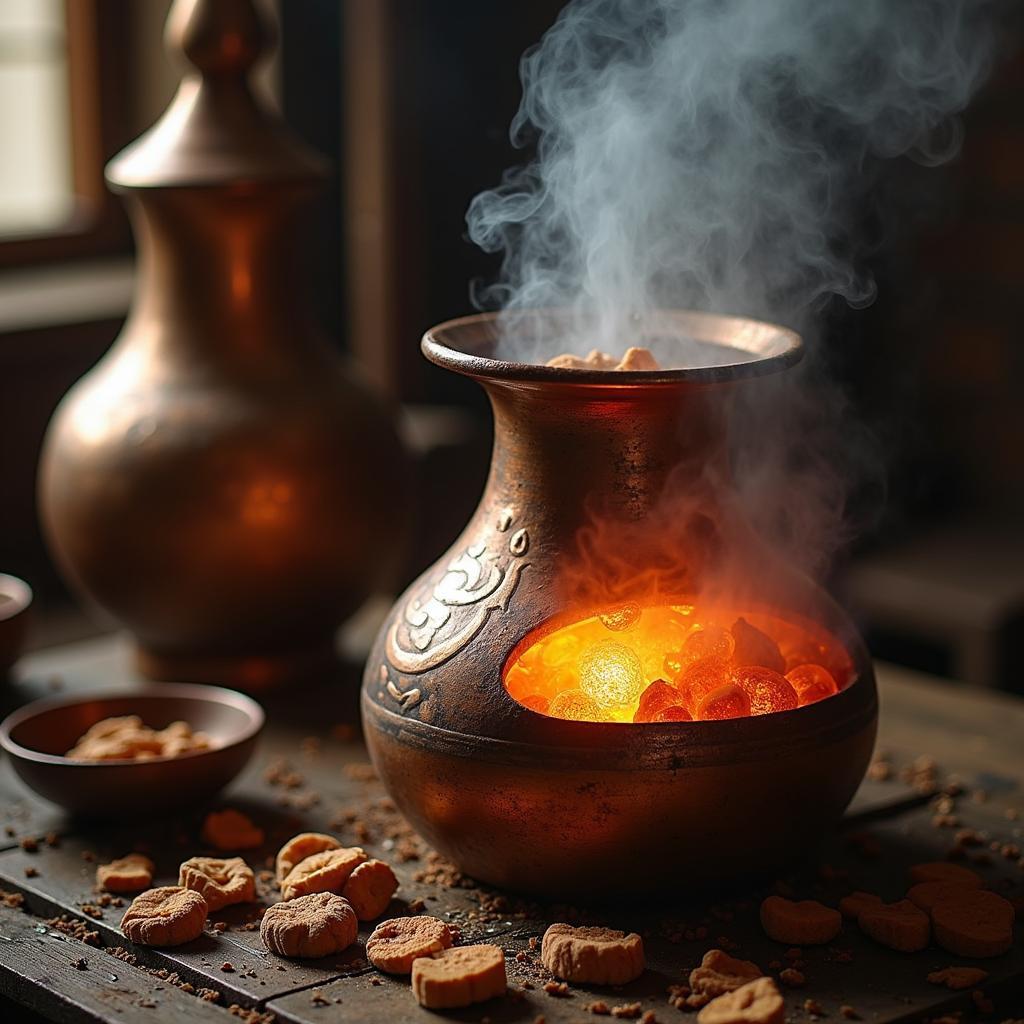 Traditional oud oil extraction process using distillation