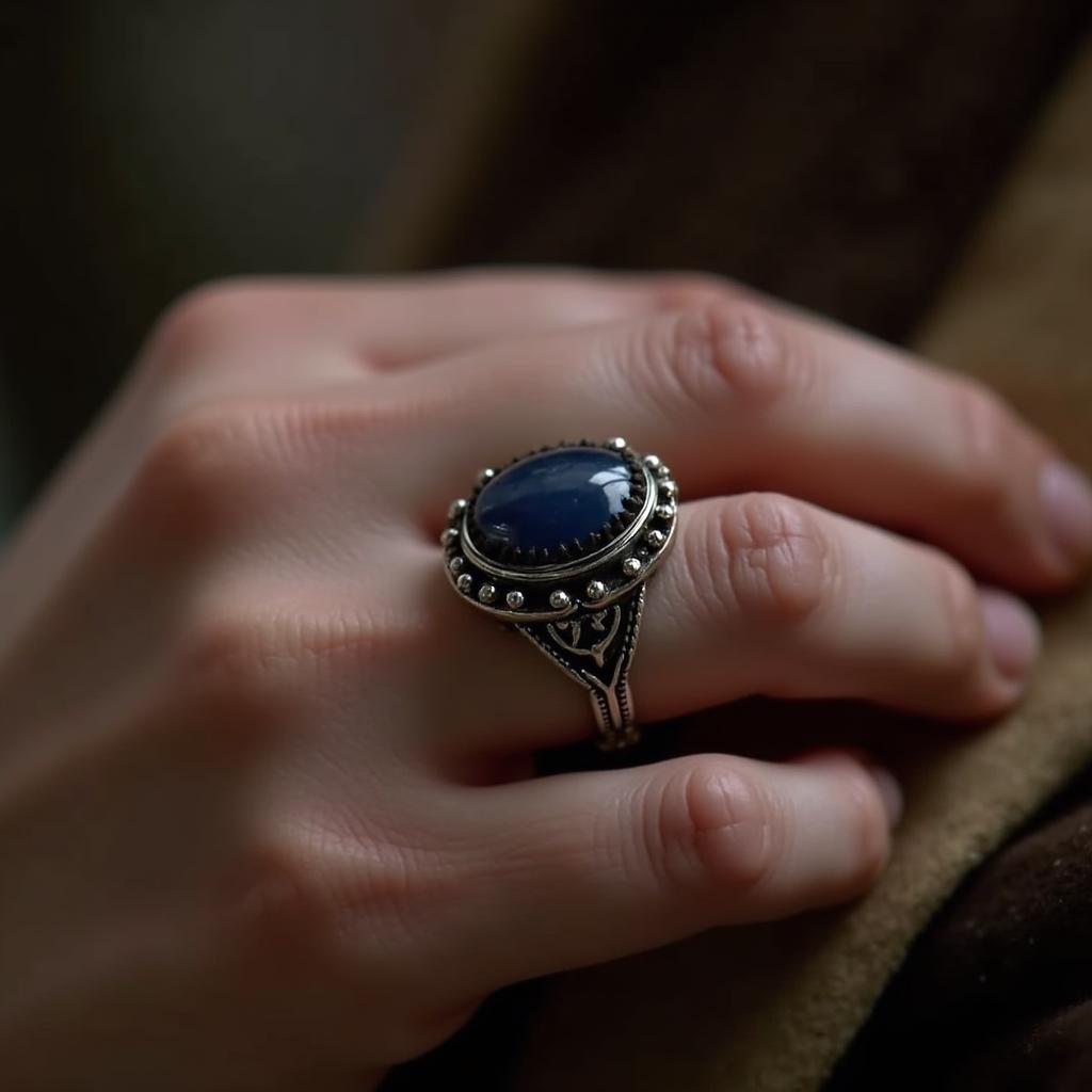 Close-up of Padme Amidala's ring, showcasing its intricate design and japor snippet.