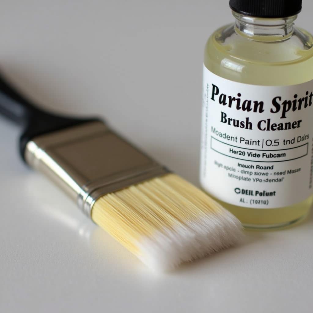 Close-up of a Parian Spirit bottle and a clean paintbrush