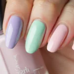 Pastel Summer Dip Nail Colors: Lavender, Mint Green, and Baby Pink