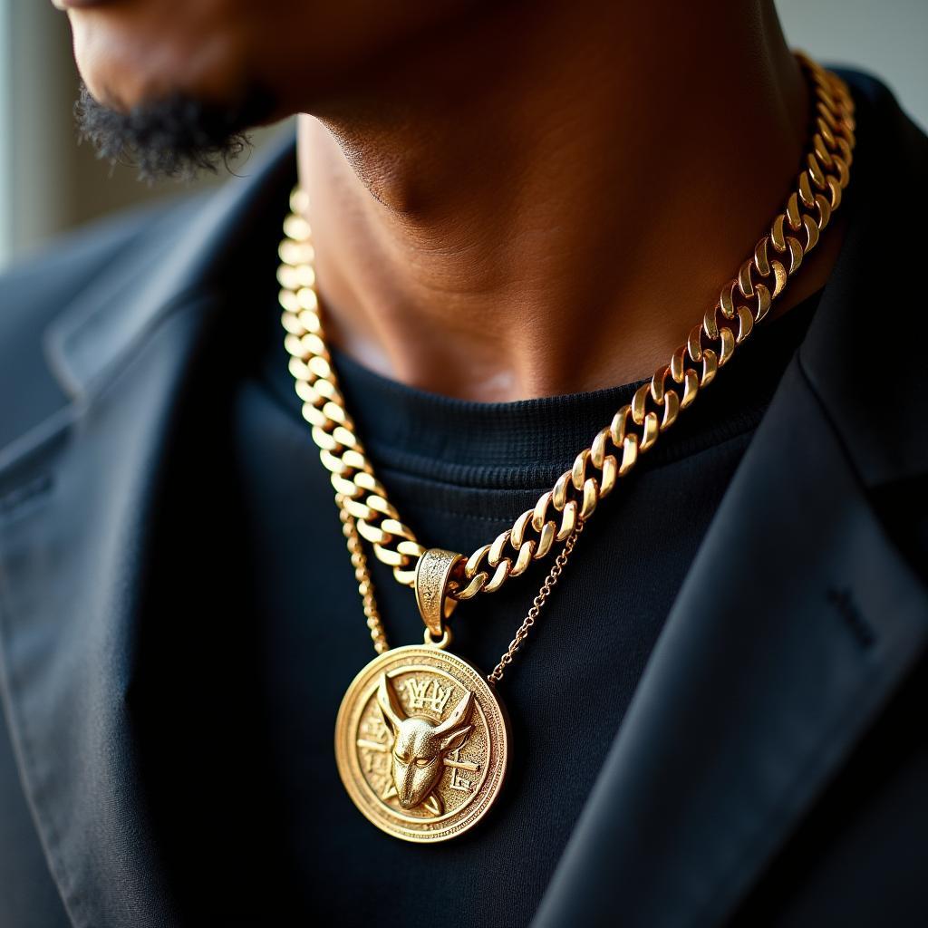 Pharrell Williams Wearing a Symbolic Pendant Necklace