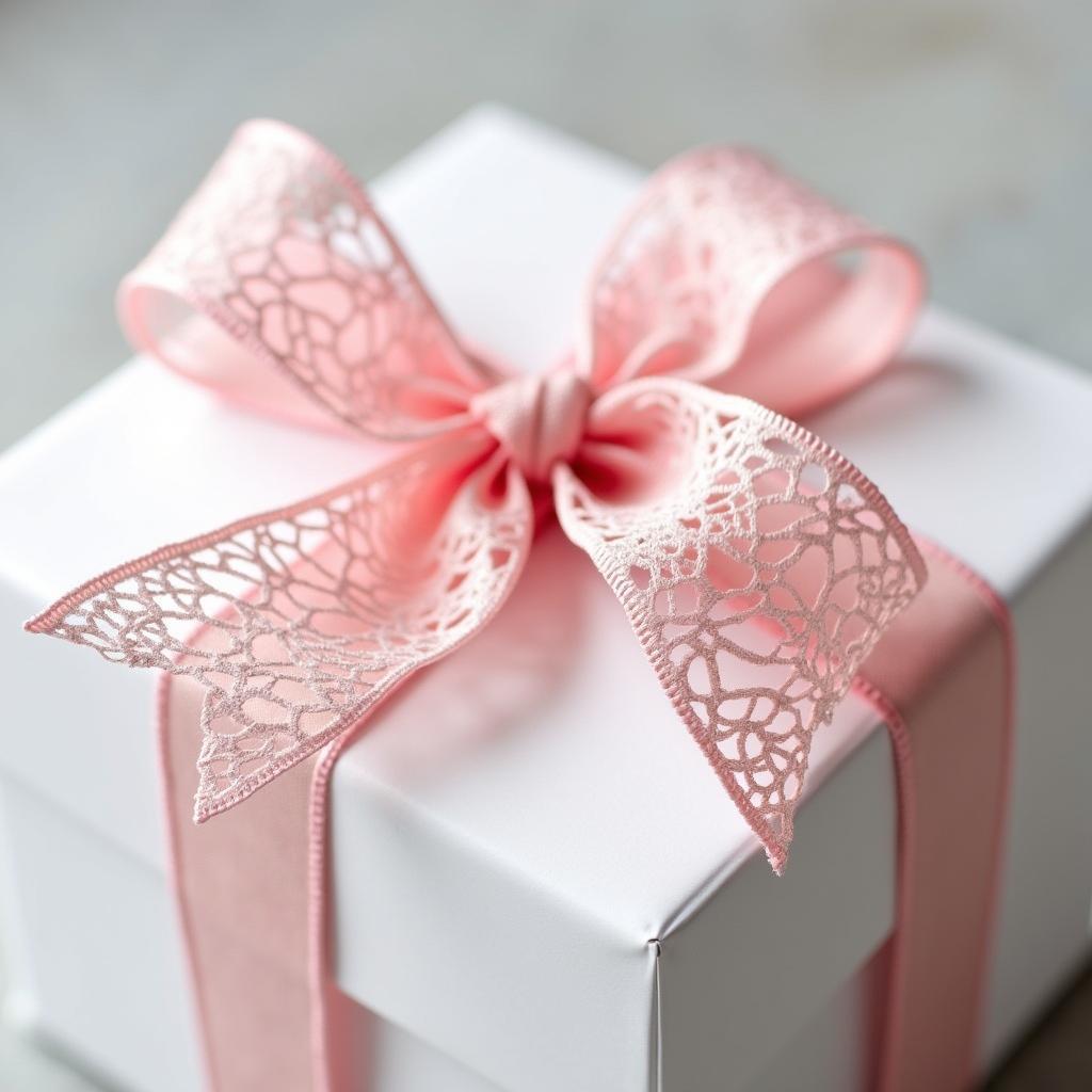 Pink Lace Bow Adorning a Gift Box