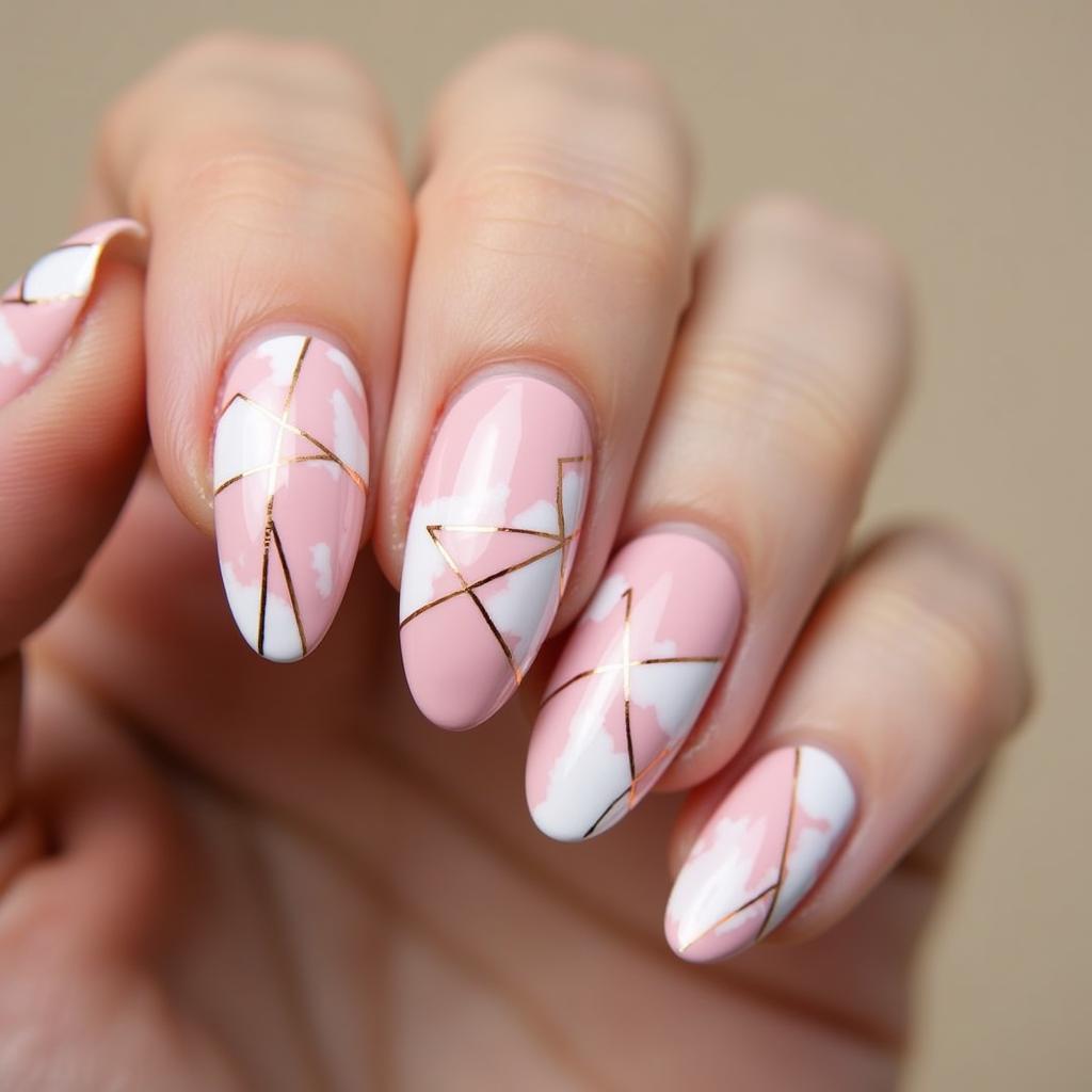 Pink and White Abstract Nail Art Design 2024