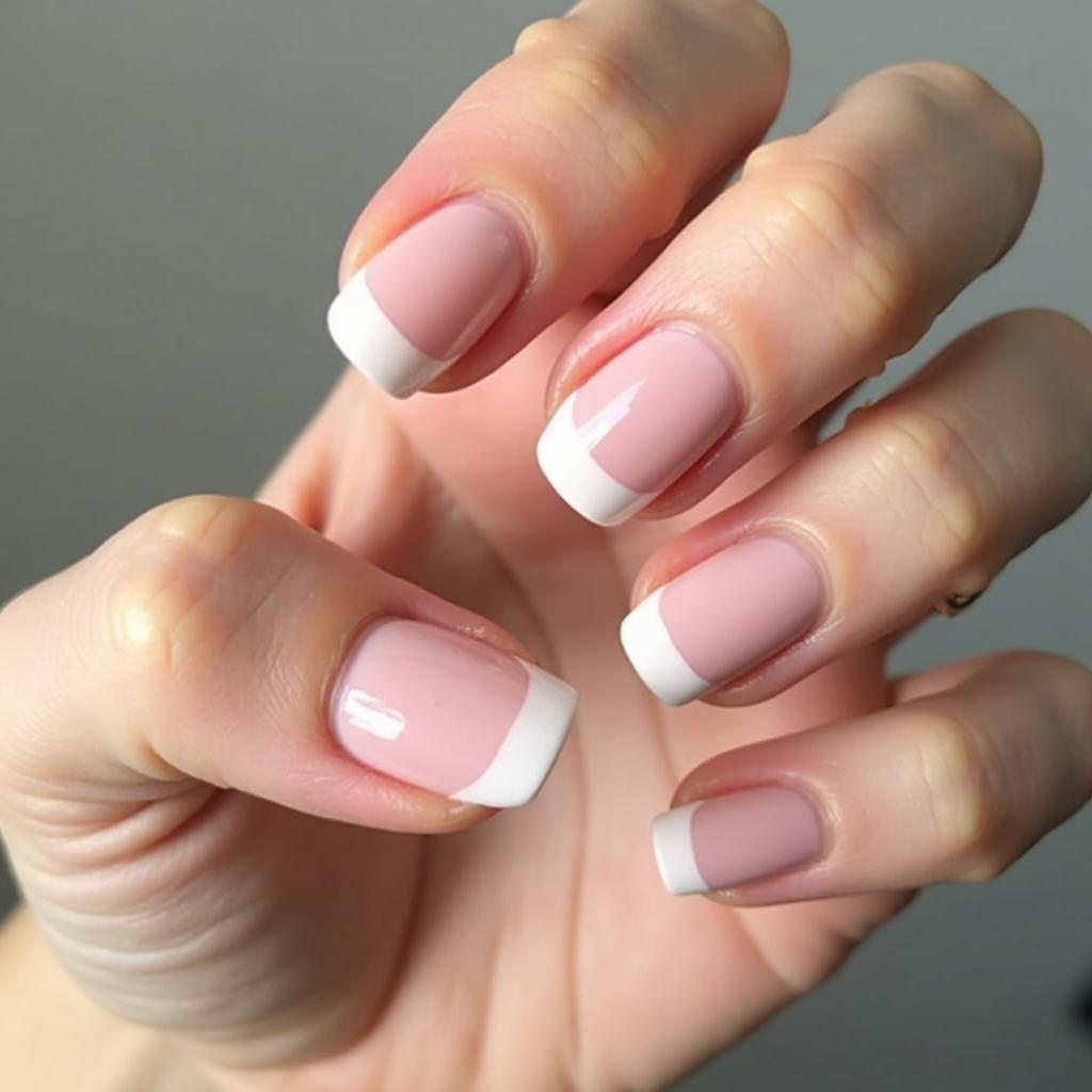 Pink and White French Manicure on Short Nails