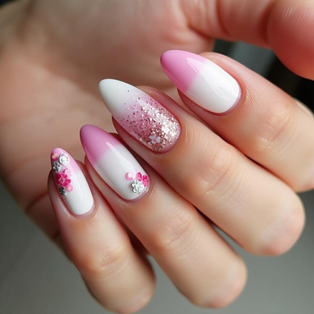 Pink and white ombre nail art