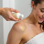 Applying soothing lotion to sensitive skin after waxing