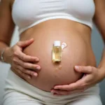 Pregnant Woman Gently Applying Maternity Massage Oil to Her Belly