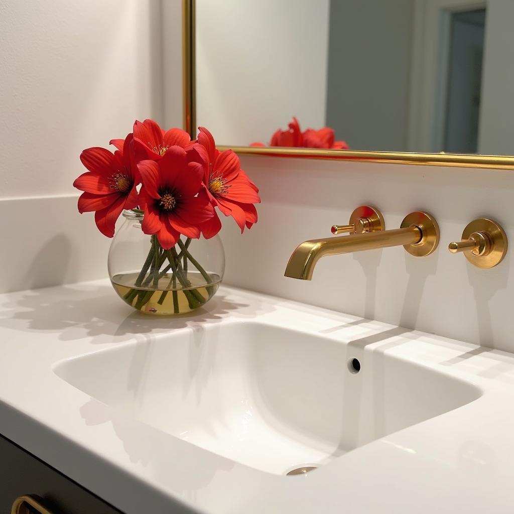 Red flower diffuser adding a touch of luxury to a bathroom