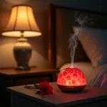 Red flower diffuser promoting relaxation in a bedroom