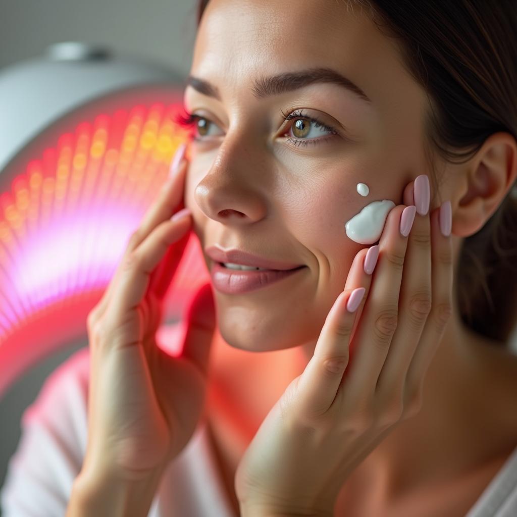 Applying Retinol Cream Before Red Light Therapy Session