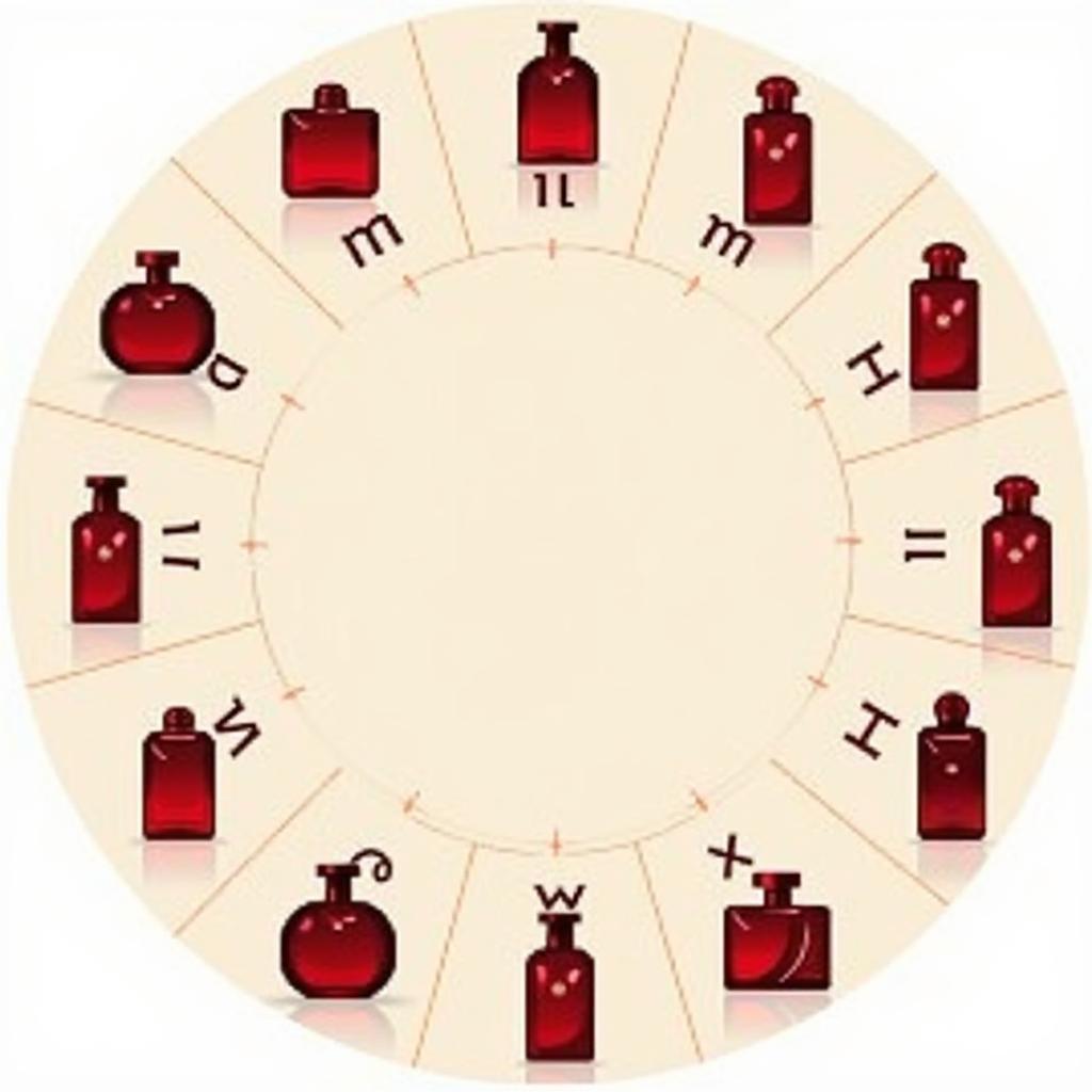 Red Perfume and Zodiac Signs: A graphic representing the zodiac wheel with different red perfume bottles placed on each sign.