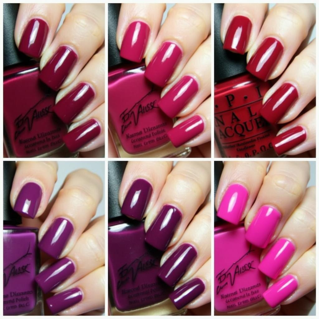 Various Shades of Red Purple Nail Polish