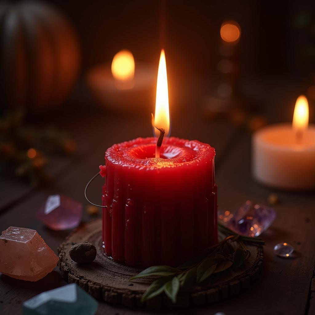 Red Witch Candle Burning Brightly