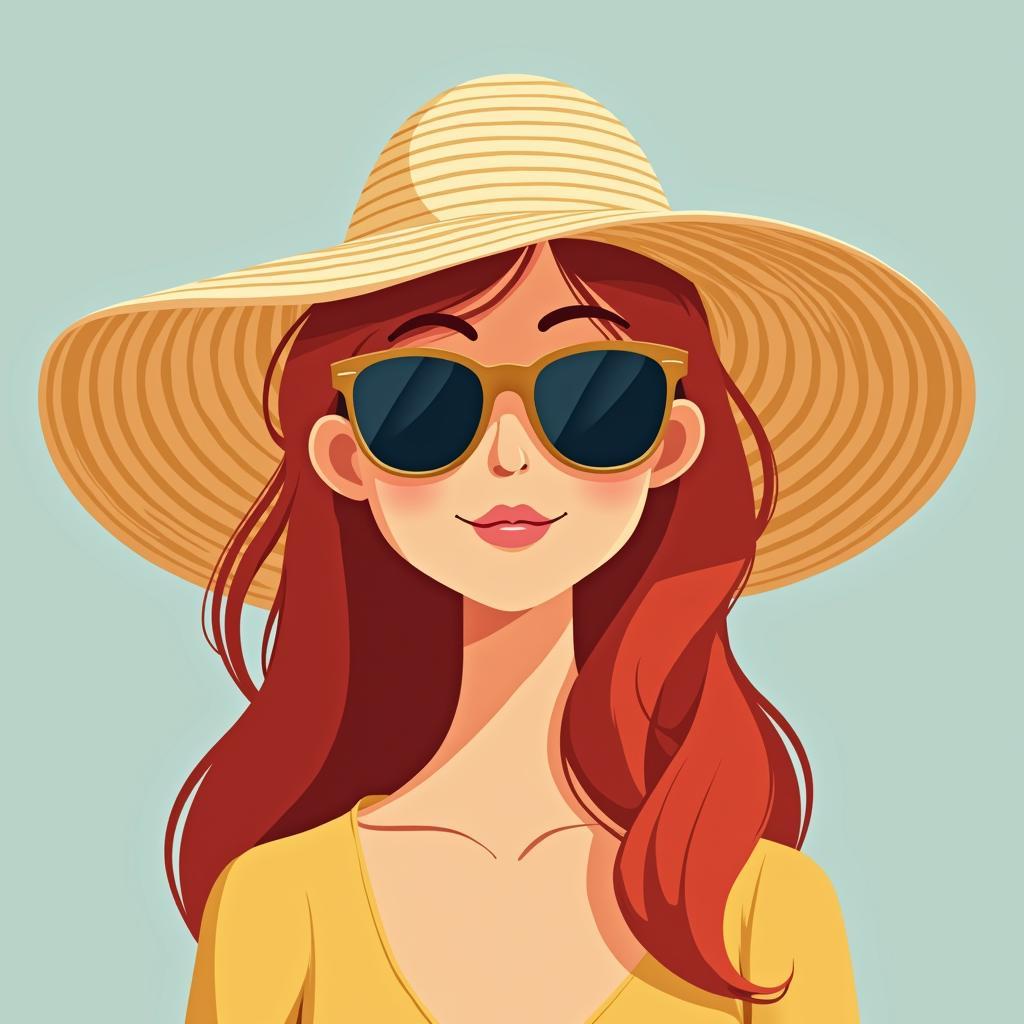 Redhead wearing a hat and sunglasses for sun protection