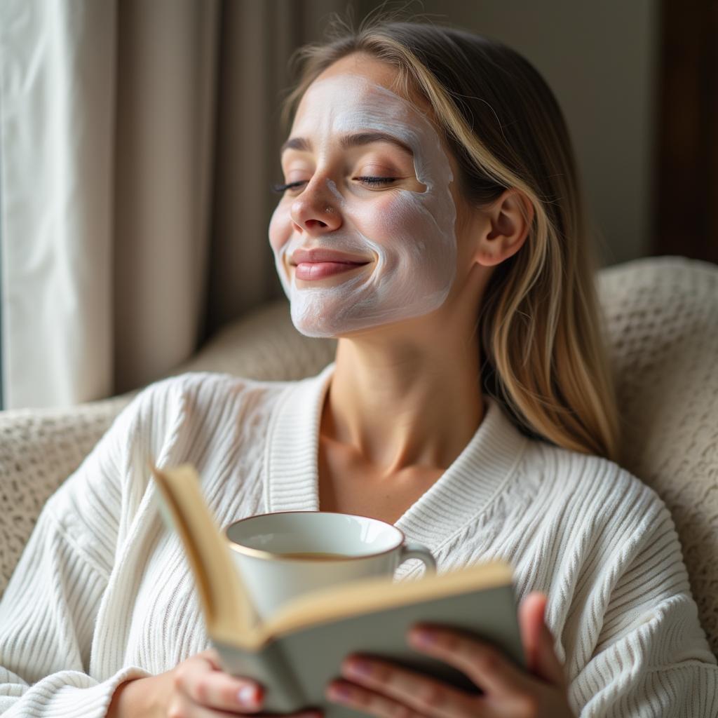 Relaxing after a rejuvenating at-home facial