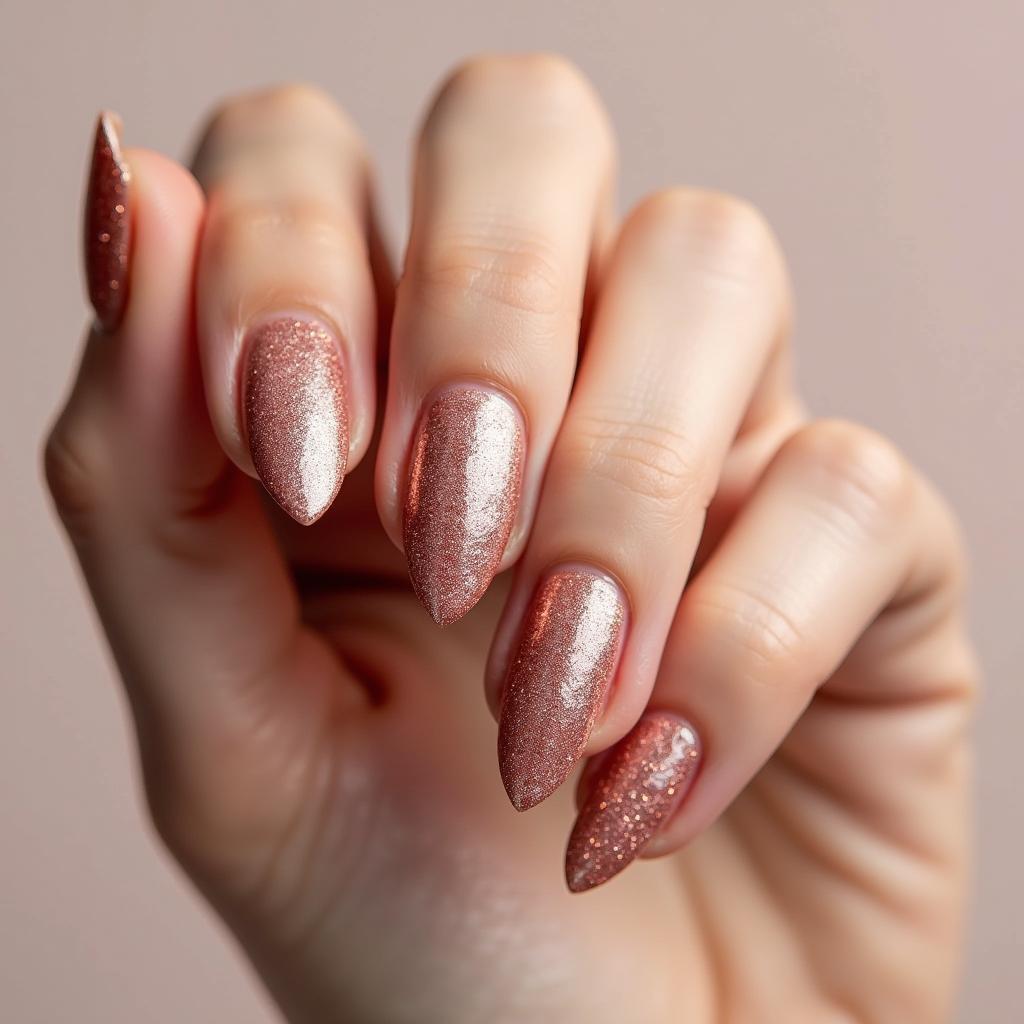 Rose Gold Glitter Nails Design Ideas