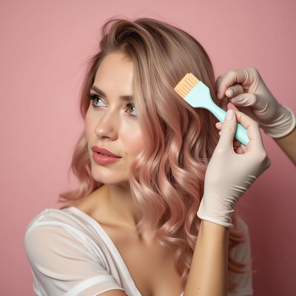 Applying Rose Gold Hair Toner