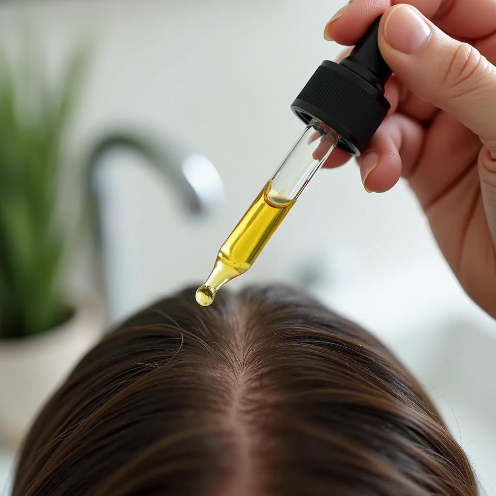 Rosemary oil applied to scalp for hair growth