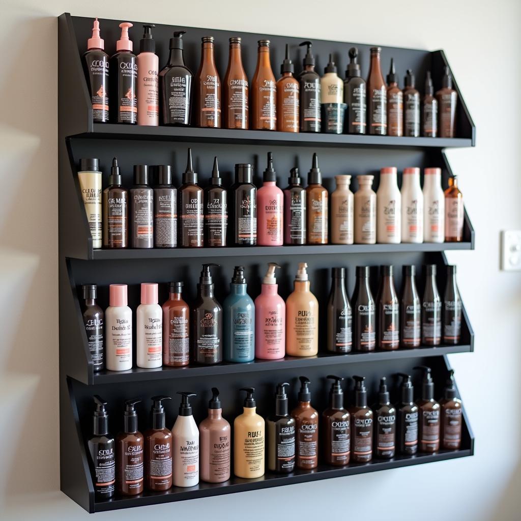 Organized Salon Color Rack with Various Hair Dye Shades