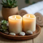 Sandalwood Vanilla Scented Candles in a Relaxing Spa Setting