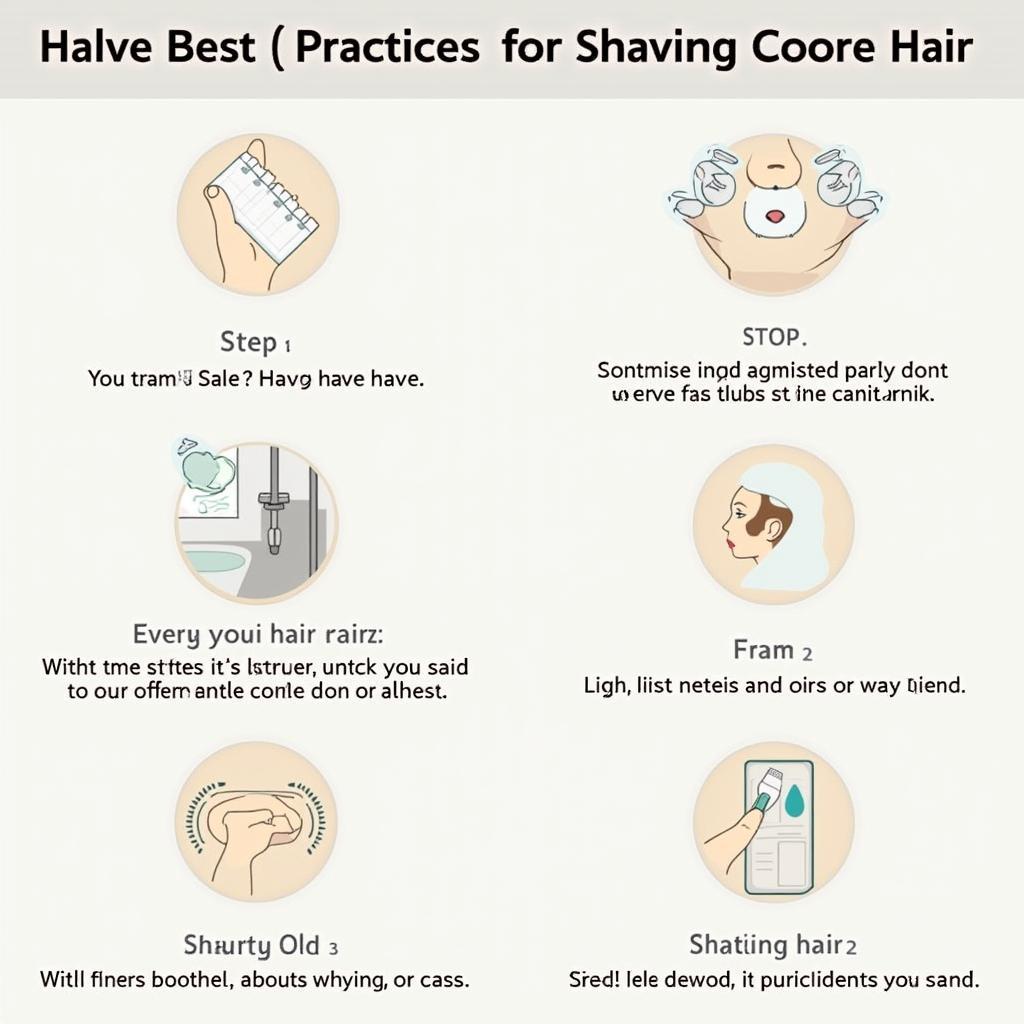 Illustration demonstrating the proper shaving techniques for coarse hair, including using warm water, applying shaving cream, and shaving with the grain.