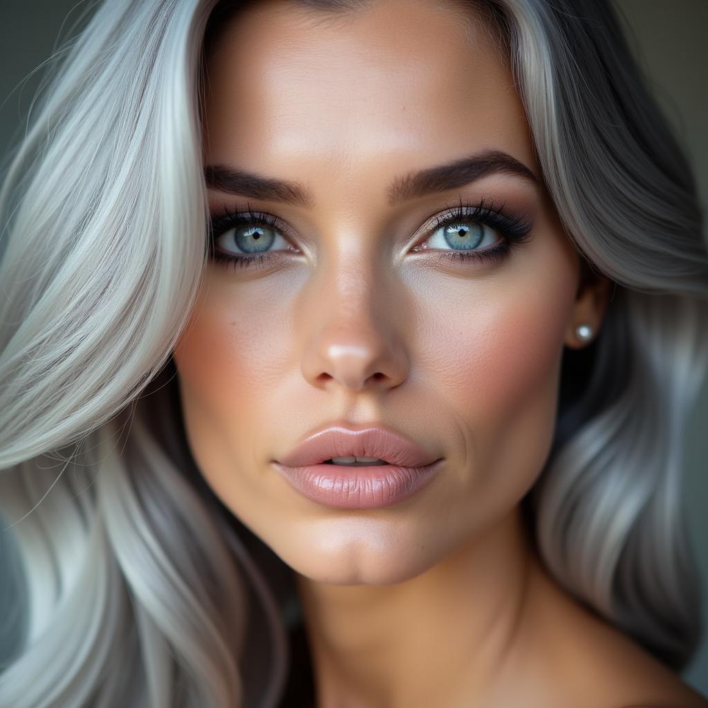 Portrait of a Stunning Silver Hair Model