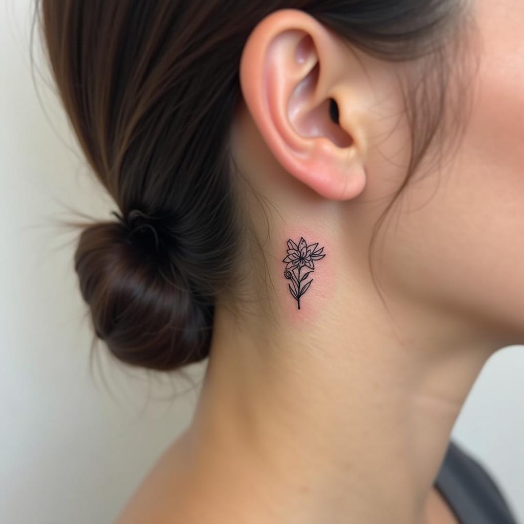 Simple Honeysuckle Tattoo Behind the Ear