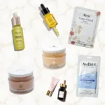 Collage of various skin rejuvenation products like serums, creams, and masks.