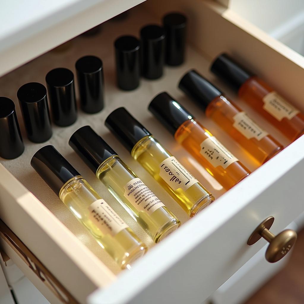 Roll on perfume oils stored in a drawer