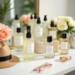 Summer white perfume bottles displayed on a vanity table