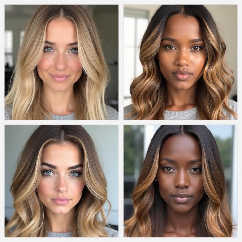 Sun Blonde Brown Hair Color Examples on Different Skin Tones