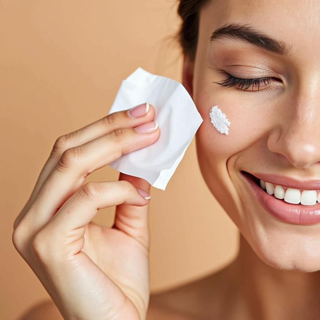 Applying Sunblock Wipes to Face and Body