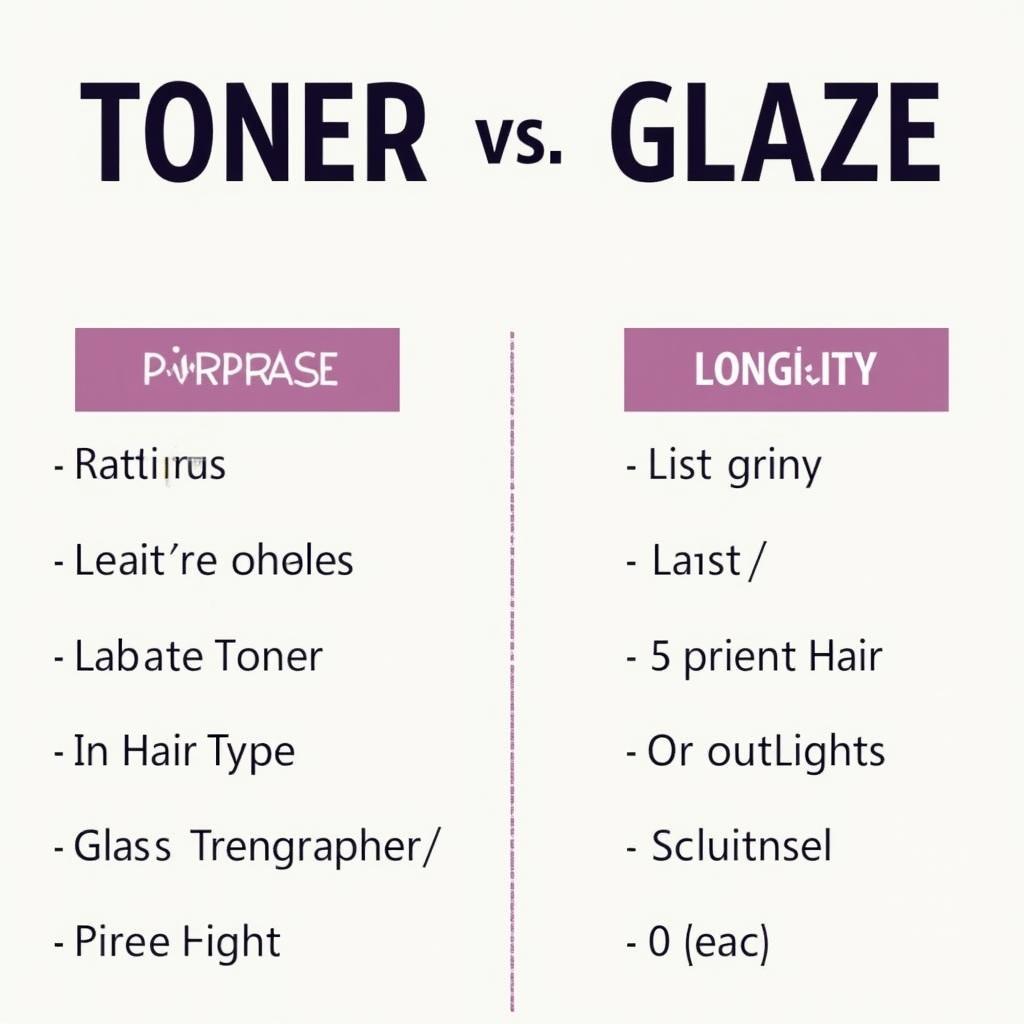 Toner and Glaze Comparison Chart