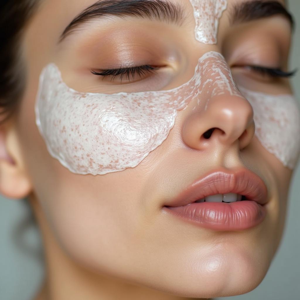 Woman Applying a Toner Mask to Her Face