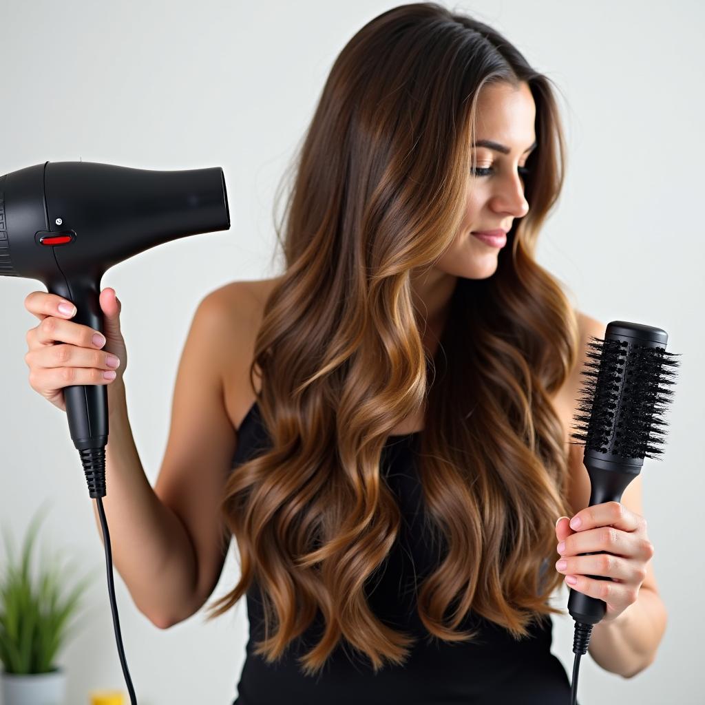 Woman using a turbo blow dryer