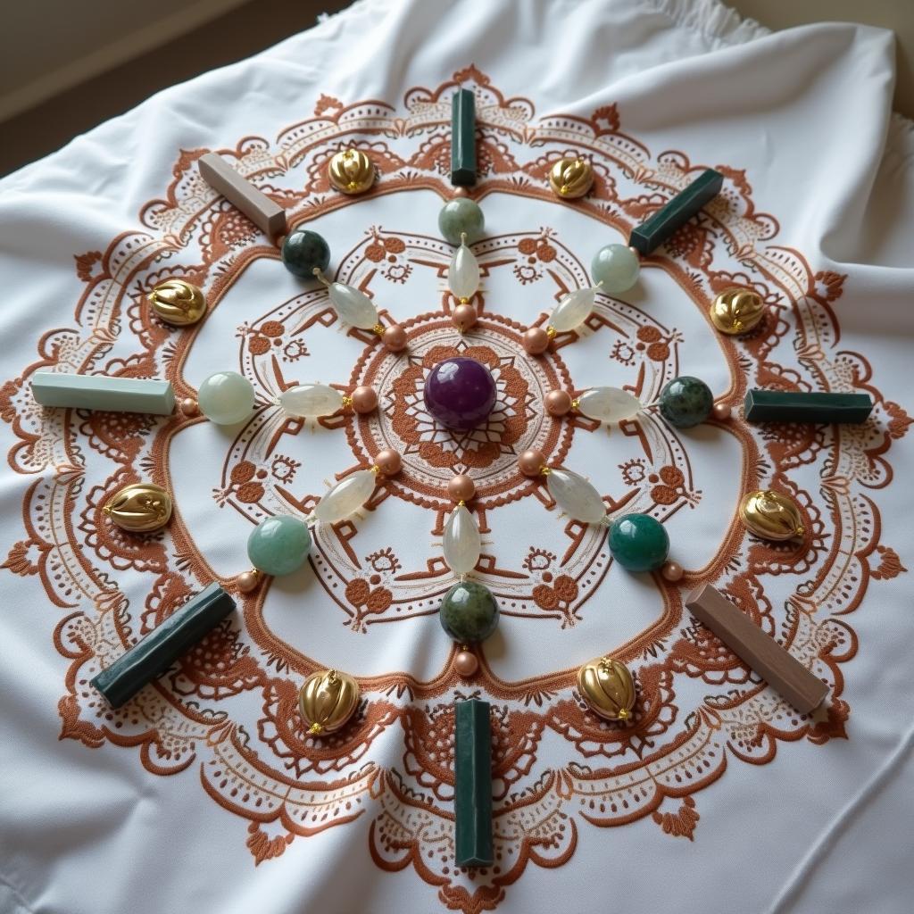 Crystal Grid on an Embroidered Cloth