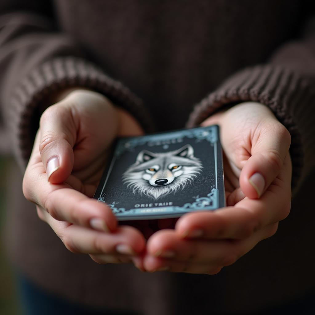 A Person Using Wolf Oracle Cards for Guidance