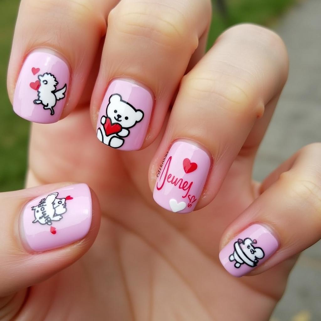 Valentine Nails with Cute Characters for Kids