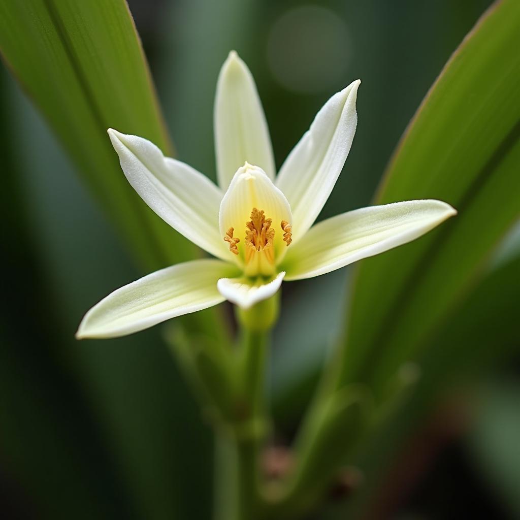 Vanilla orchid flower on the vine