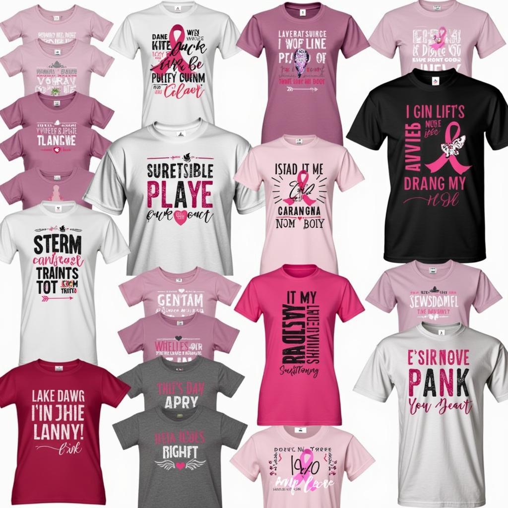 Different designs and styles of pink ribbon shirts available for purchase, catering to diverse preferences.