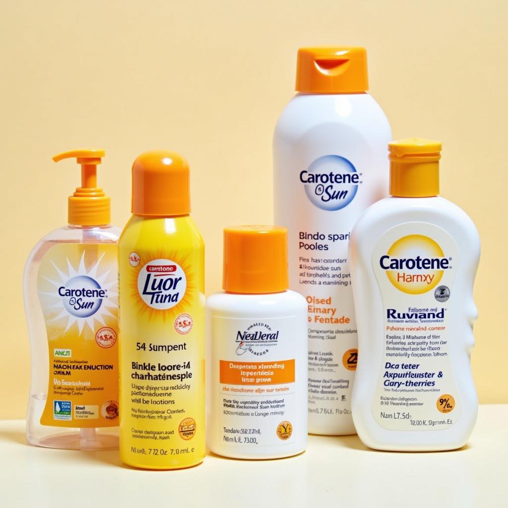 Various Carotene Sun Lotion Bottles