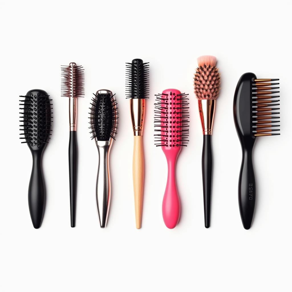 Various compact hair brushes on display