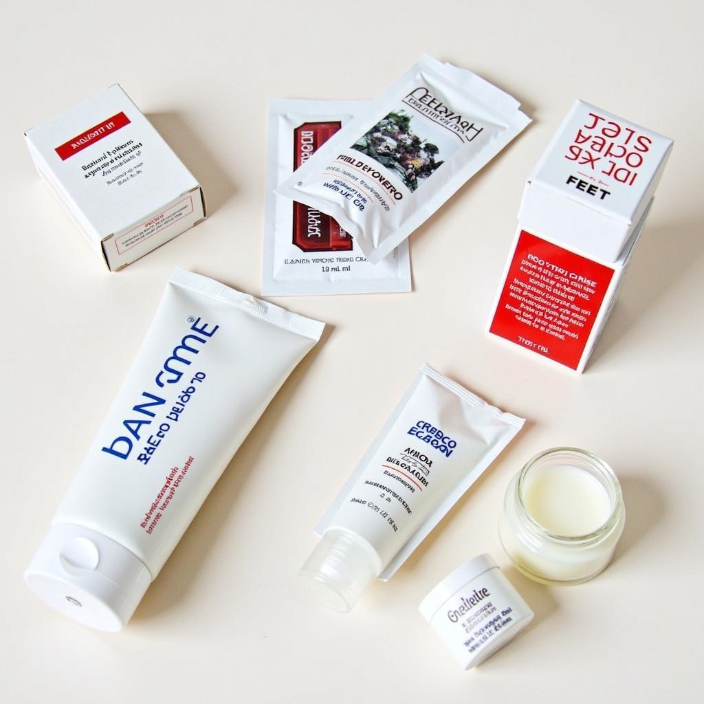 A collection of different free sample wrinkle cream packaging, including sachets, small jars, and tubes.