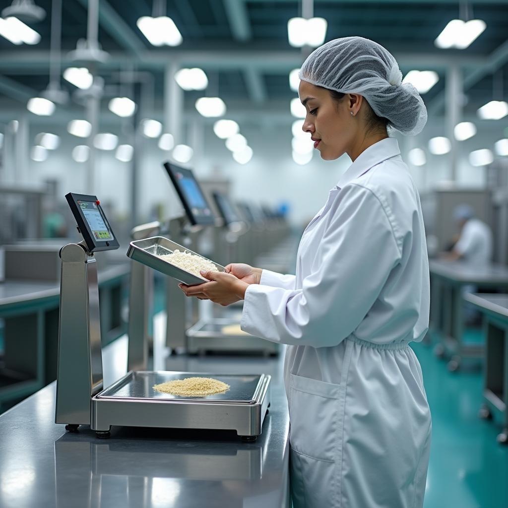 Washdown scale being used in a food processing plant