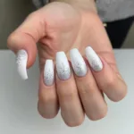 White Coffin Nails with Glitter Ombre