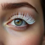 Close-up of white eyelashes on a model