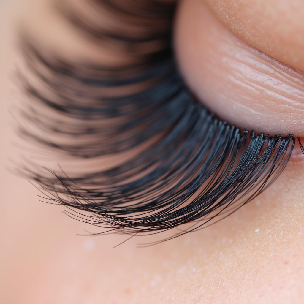 Detailed view of wispy lash extensions